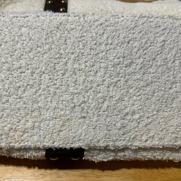 Womens Shay Todd White Brown Gold Studded Terry Cloth Tote Shoulder Handbag * - Picture 12 of 12